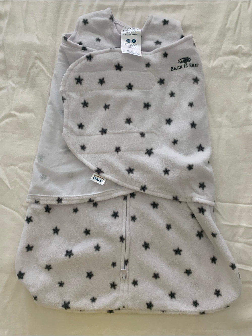 Halo White Sleep Sack with Black Star Print